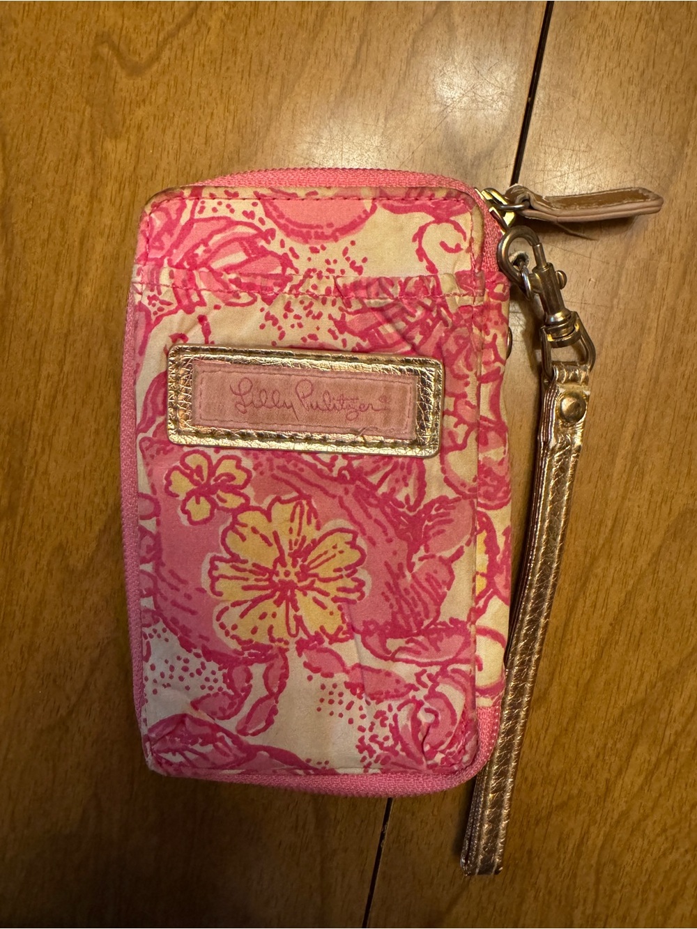 Lilly Pulitzer Pink Floral Wristlet Phone Case with Gold Strap